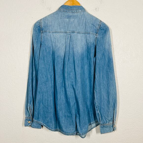 NEW! Scoop Chambray Blouse Tie Neck Long Sleeve Casual Blue - S - Picture 4 of 5